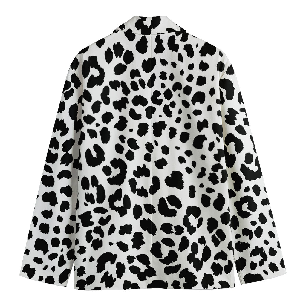 Black And White Jaguar Pattern Print Men's Cotton Blazer