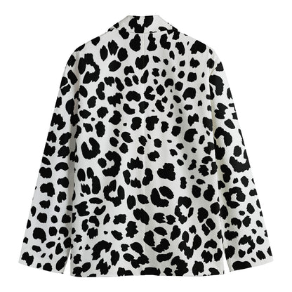 Black And White Jaguar Pattern Print Men's Cotton Blazer