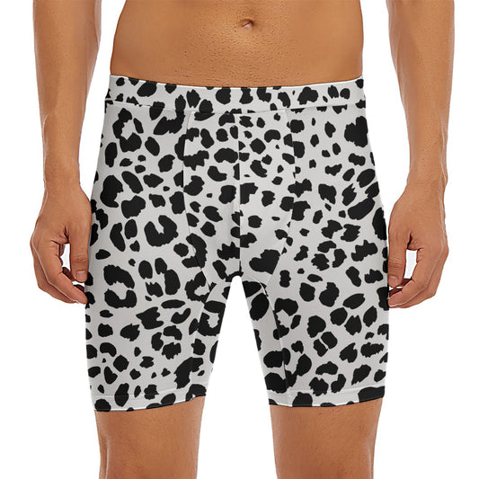 Black And White Jaguar Pattern Print Men's Long Boxer Briefs