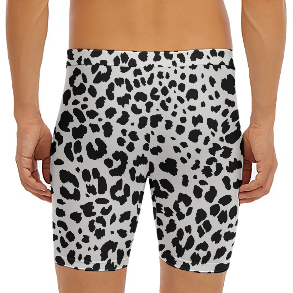 Black And White Jaguar Pattern Print Men's Long Boxer Briefs