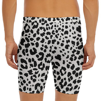 Black And White Jaguar Pattern Print Men's Long Boxer Briefs