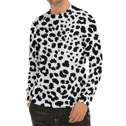 Black And White Jaguar Pattern Print Men's Long Sleeve Rash Guard