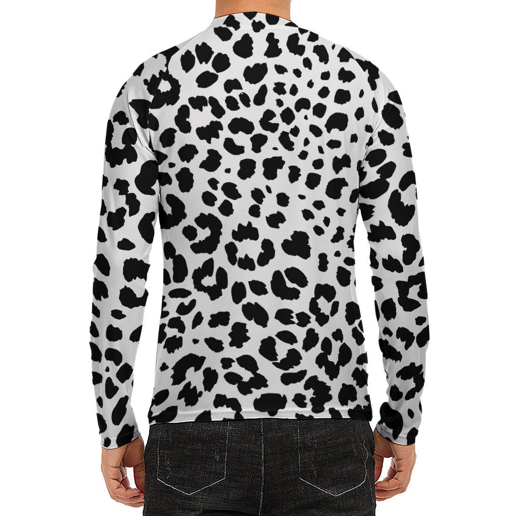 Black And White Jaguar Pattern Print Men's Long Sleeve Rash Guard