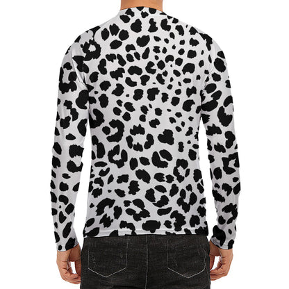 Black And White Jaguar Pattern Print Men's Long Sleeve Rash Guard