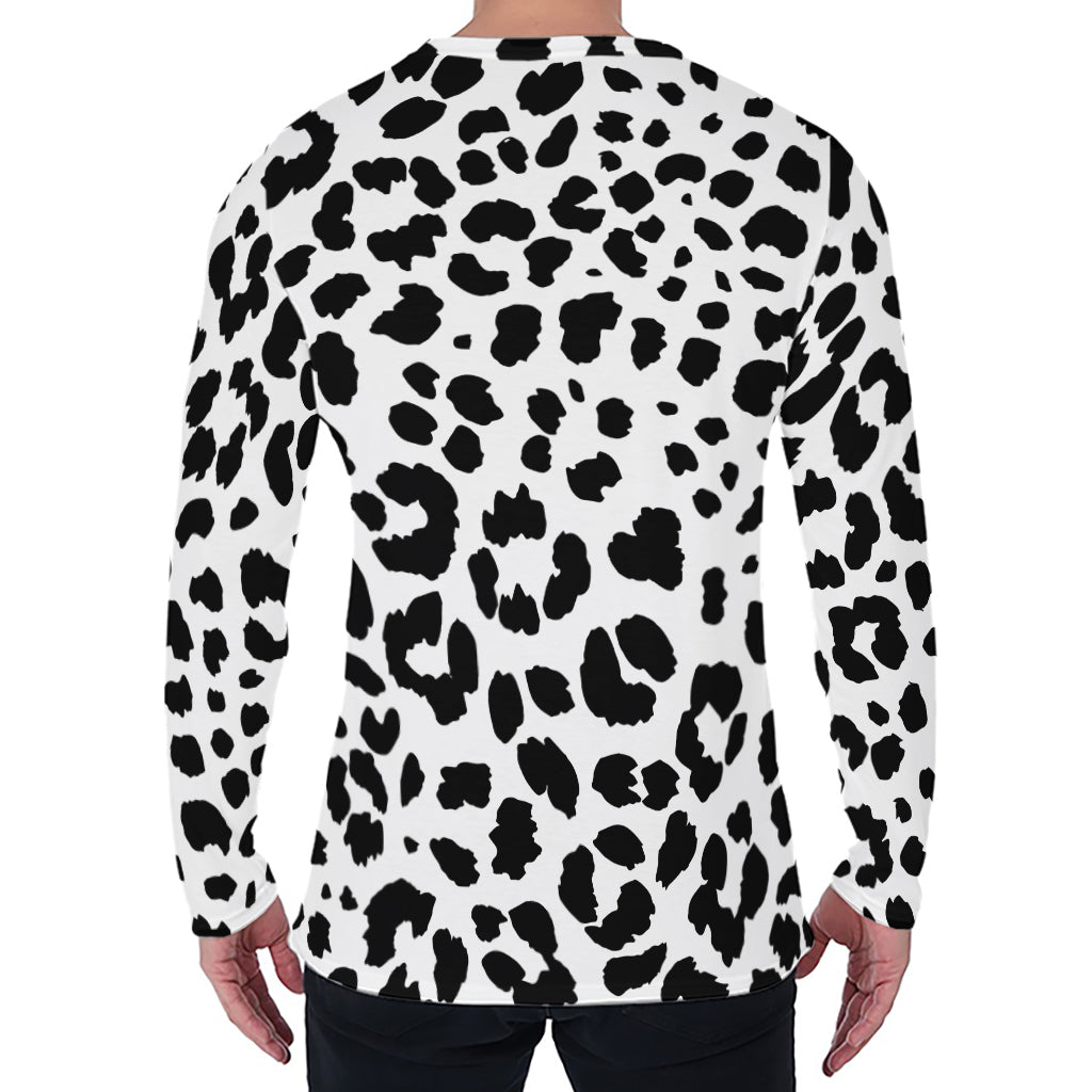 Black And White Jaguar Pattern Print Men's Long Sleeve T-Shirt