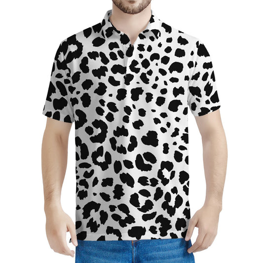 Black And White Jaguar Pattern Print Men's Polo Shirt