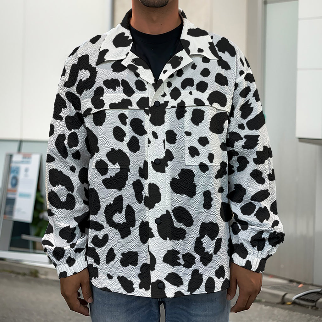 Black And White Jaguar Pattern Print Men's Shirt Jacket