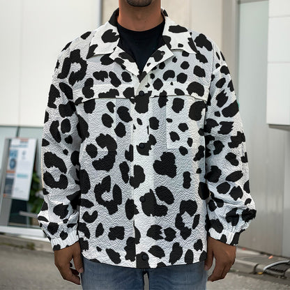 Black And White Jaguar Pattern Print Men's Shirt Jacket