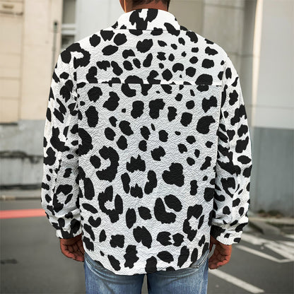 Black And White Jaguar Pattern Print Men's Shirt Jacket