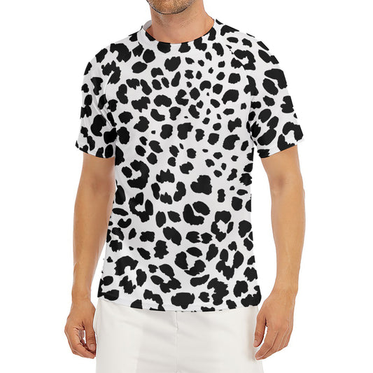 Black And White Jaguar Pattern Print Men's Short Sleeve Rash Guard