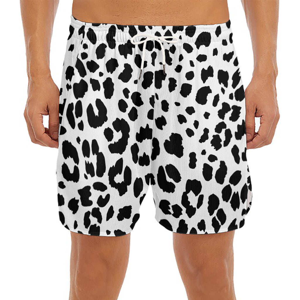 Black And White Jaguar Pattern Print Men's Split Running Shorts