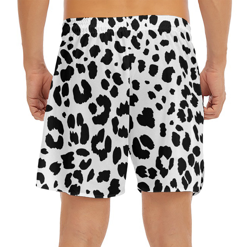 Black And White Jaguar Pattern Print Men's Split Running Shorts