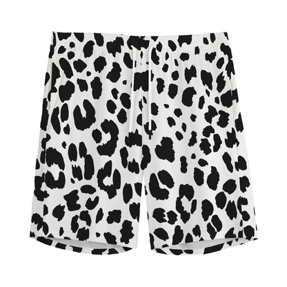 Black And White Jaguar Pattern Print Men's Sports Shorts