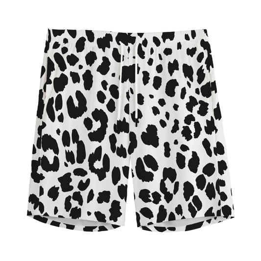 Black And White Jaguar Pattern Print Men's Sports Shorts