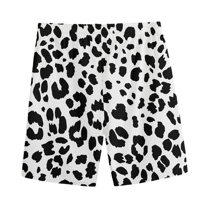Black And White Jaguar Pattern Print Men's Sports Shorts