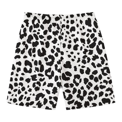 Black And White Jaguar Pattern Print Men's Swim Trunks