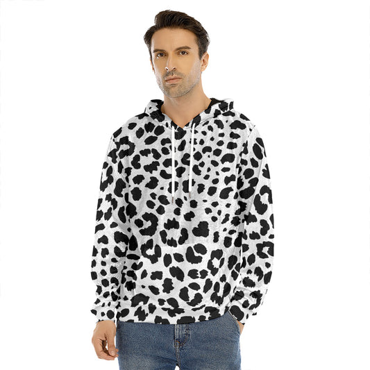 Black And White Jaguar Pattern Print Men's Velvet Pullover Hoodie