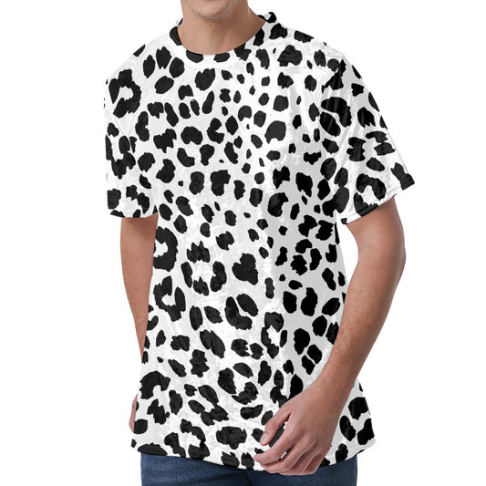 Black And White Jaguar Pattern Print Men's Velvet T-Shirt