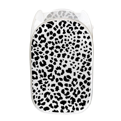 Black And White Jaguar Pattern Print Mesh Laundry Hamper