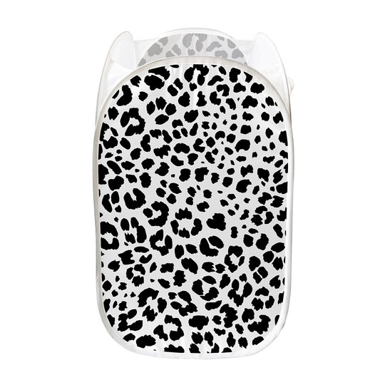 Black And White Jaguar Pattern Print Mesh Laundry Hamper