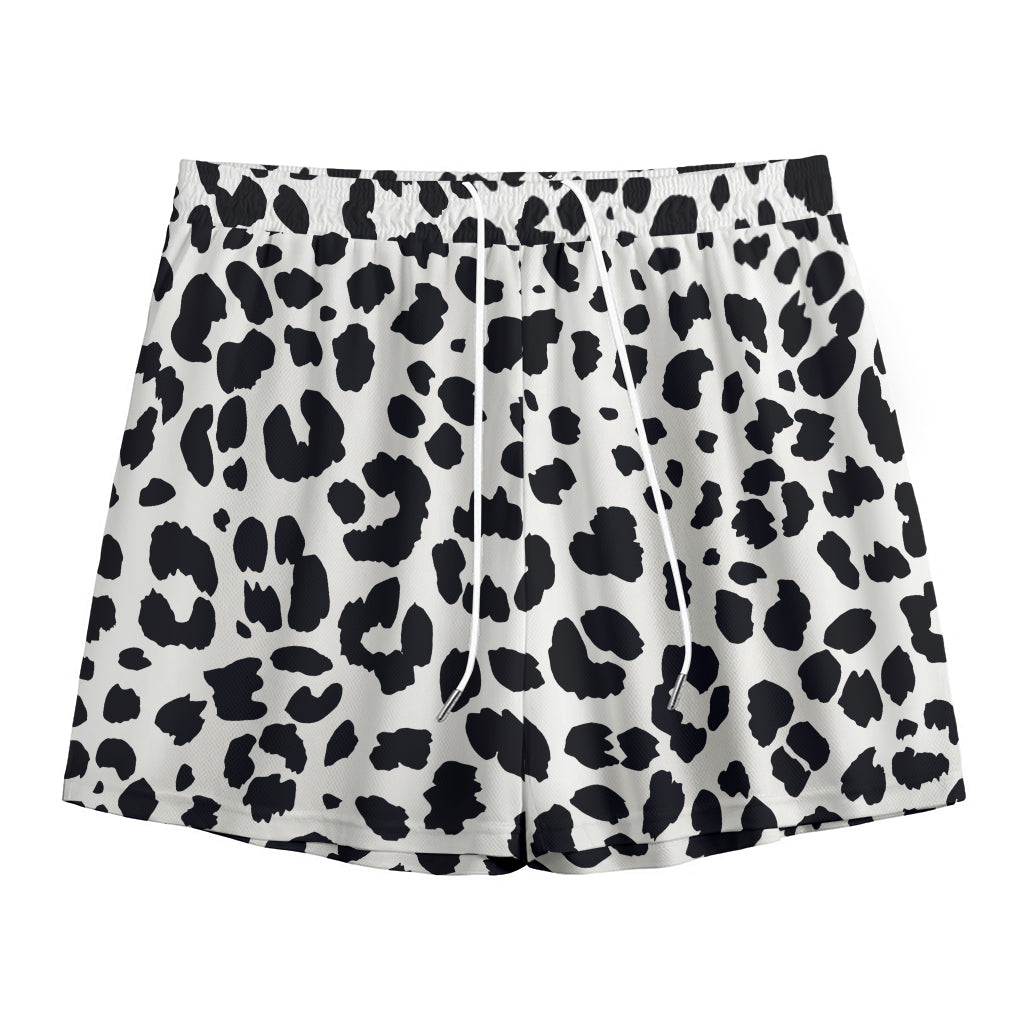 Black And White Jaguar Pattern Print Mesh Shorts