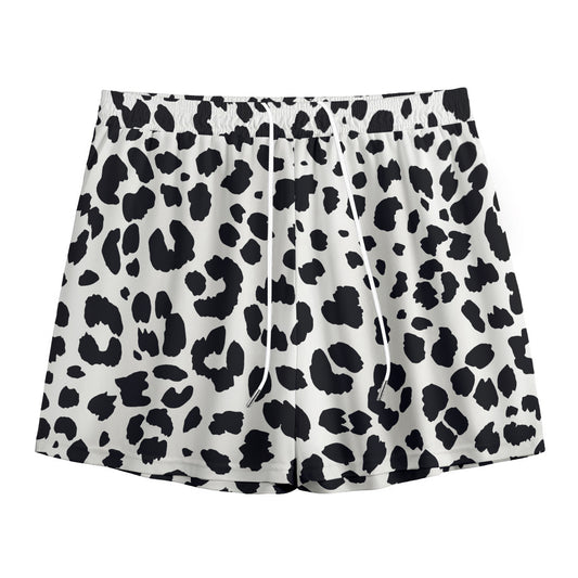 Black And White Jaguar Pattern Print Mesh Shorts