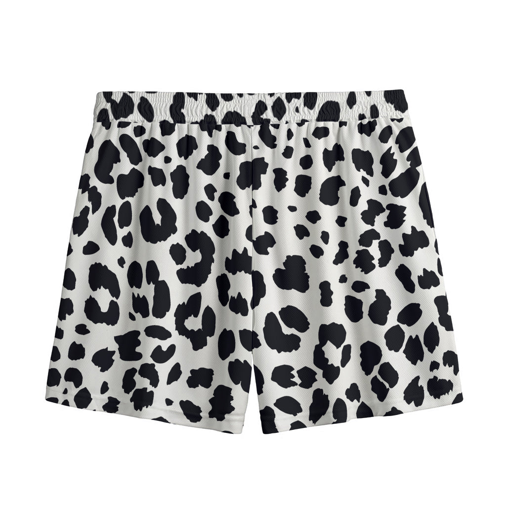 Black And White Jaguar Pattern Print Mesh Shorts