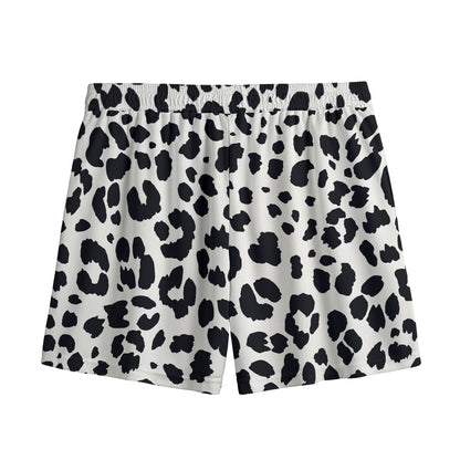 Black And White Jaguar Pattern Print Mesh Shorts
