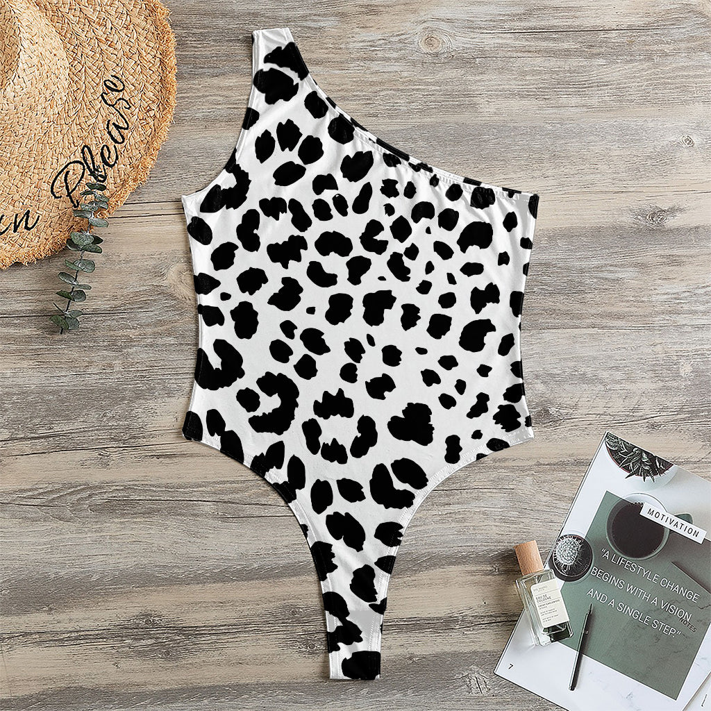 Black And White Jaguar Pattern Print One Shoulder Bodysuit