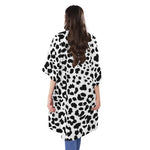 Black And White Jaguar Pattern Print Open Front Beach Cover Up