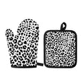 Black And White Jaguar Pattern Print Oven Mitt And Pot Holder Set