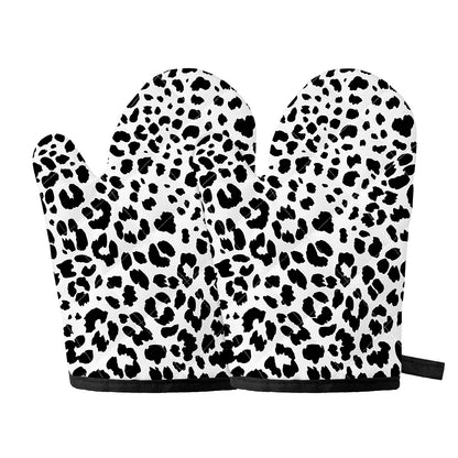 Black And White Jaguar Pattern Print Oven Mitts