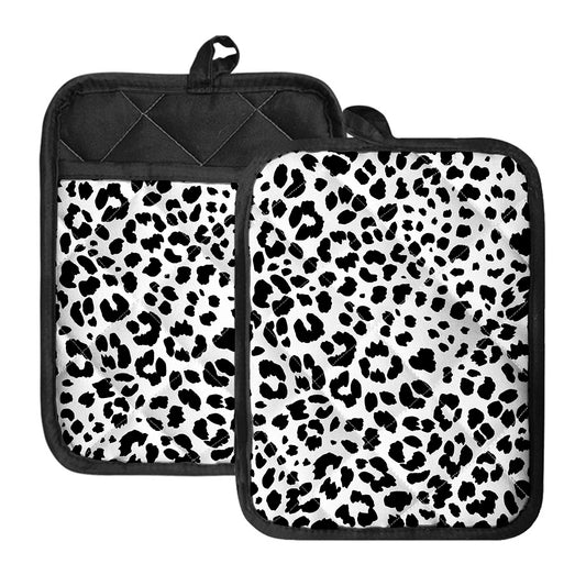 Black And White Jaguar Pattern Print Pot Holders With Pocket