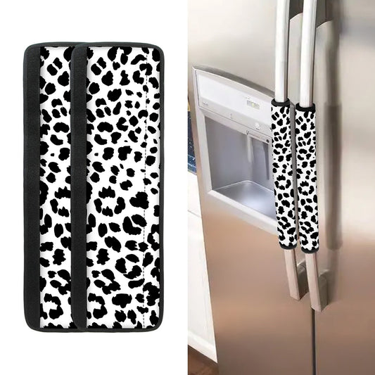 Black And White Jaguar Pattern Print Refrigerator Handle Covers