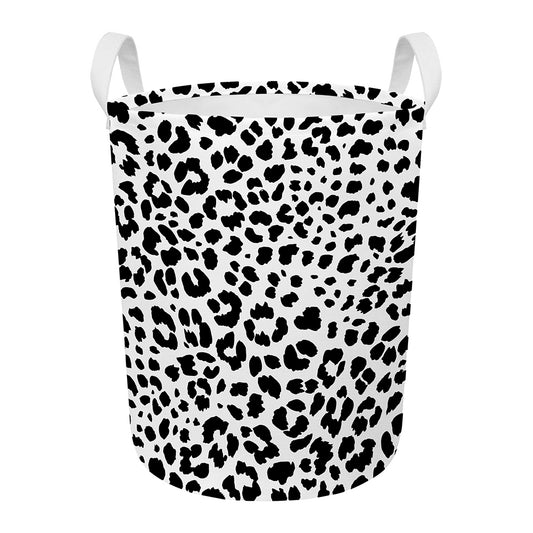 Black And White Jaguar Pattern Print Round Laundry Basket