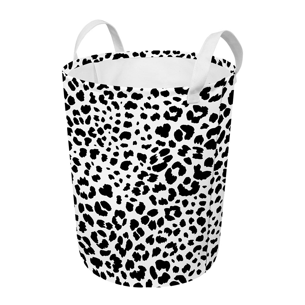 Black And White Jaguar Pattern Print Round Laundry Basket