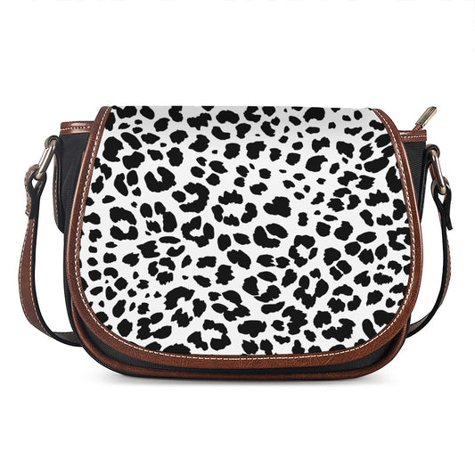 Black And White Jaguar Pattern Print Saddle Bag