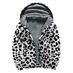 Black And White Jaguar Pattern Print Sherpa Lined Zip Up Hoodie