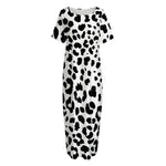 Black And White Jaguar Pattern Print Short Sleeve Long Nightdress