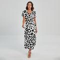 Black And White Jaguar Pattern Print Short Sleeve Maxi Dress