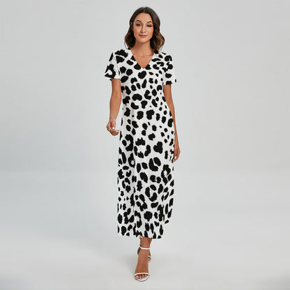 Black And White Jaguar Pattern Print Short Sleeve Maxi Dress