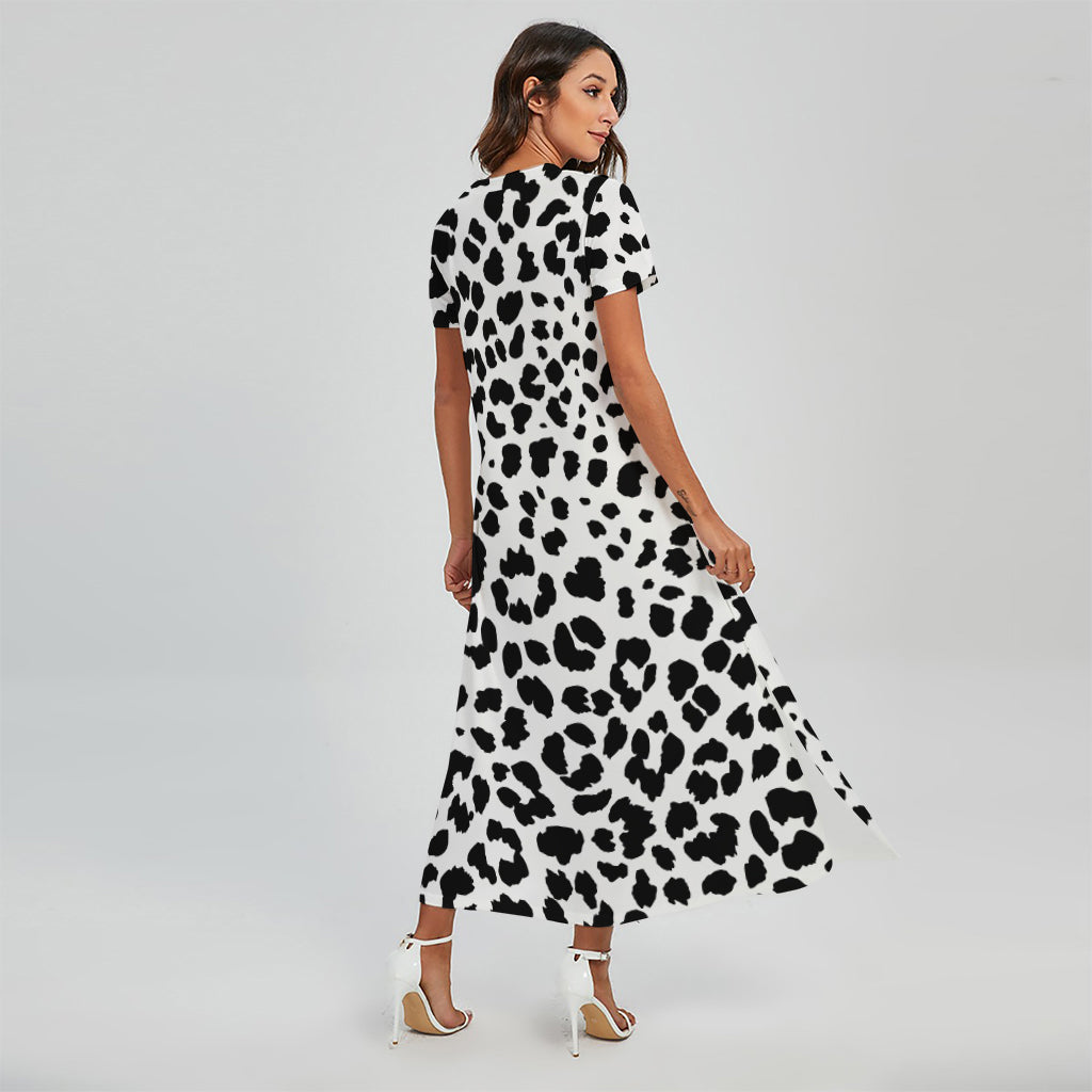 Black And White Jaguar Pattern Print Short Sleeve Maxi Dress