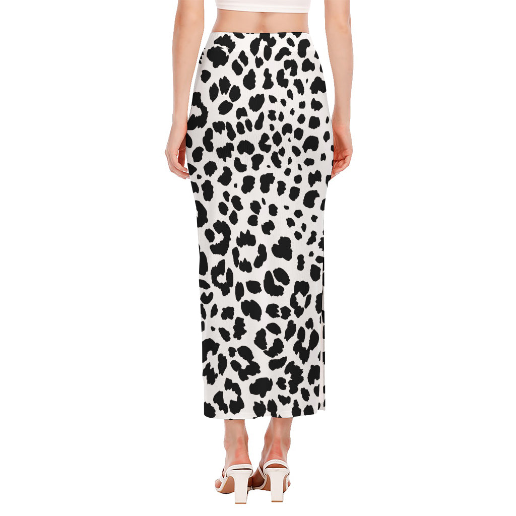Black And White Jaguar Pattern Print Side Slit Maxi Skirt