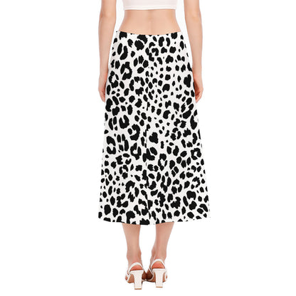 Black And White Jaguar Pattern Print Side Slit Midi Skirt
