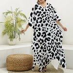 Black And White Jaguar Pattern Print Silk V-Neck Kaftan Dress