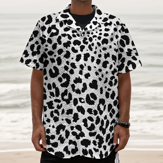 Black And White Jaguar Pattern Print Textured Short Sleeve Shirt