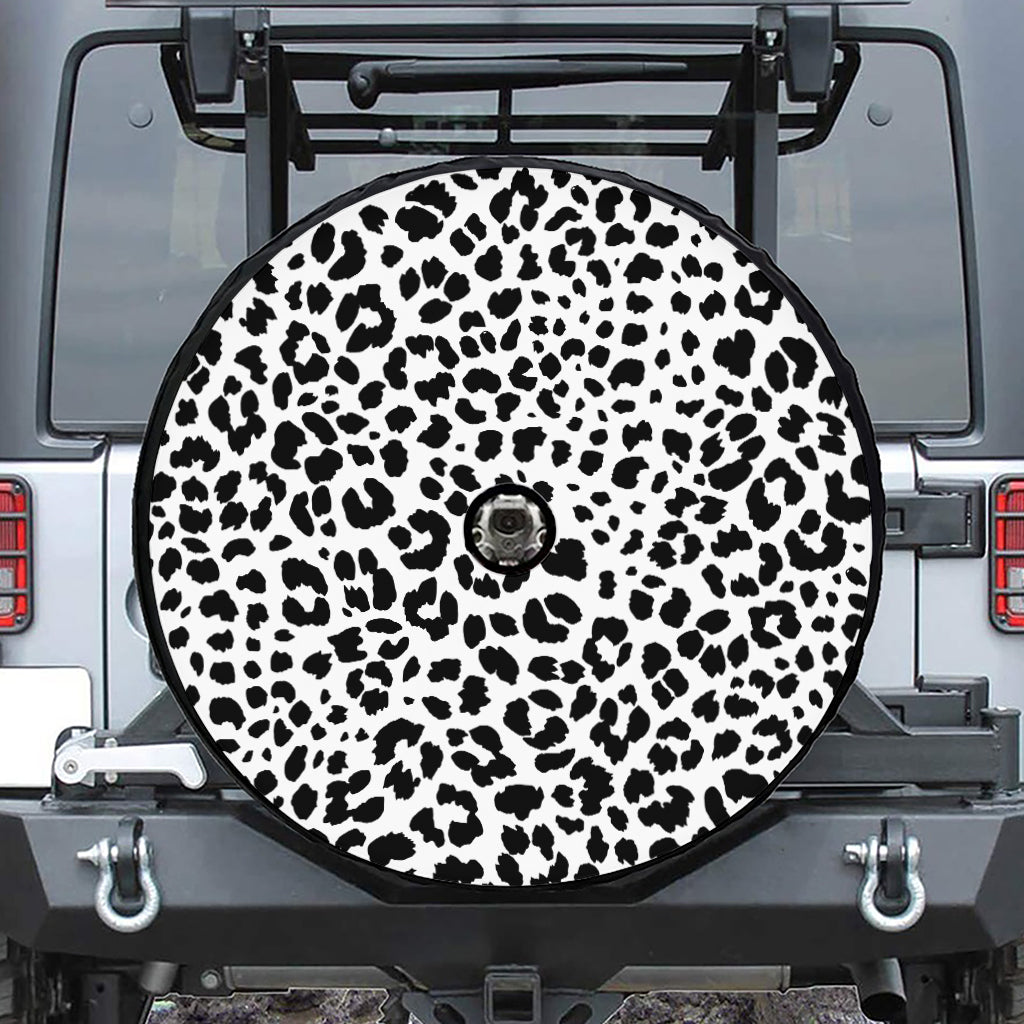 Black And White Jaguar Pattern Print Tire Cover With Camera Hole