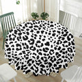 Black And White Jaguar Pattern Print Waterproof Round Tablecloth
