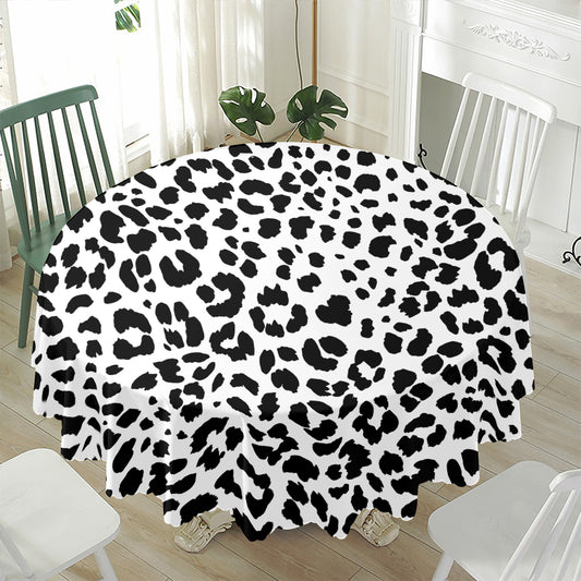 Black And White Jaguar Pattern Print Waterproof Round Tablecloth