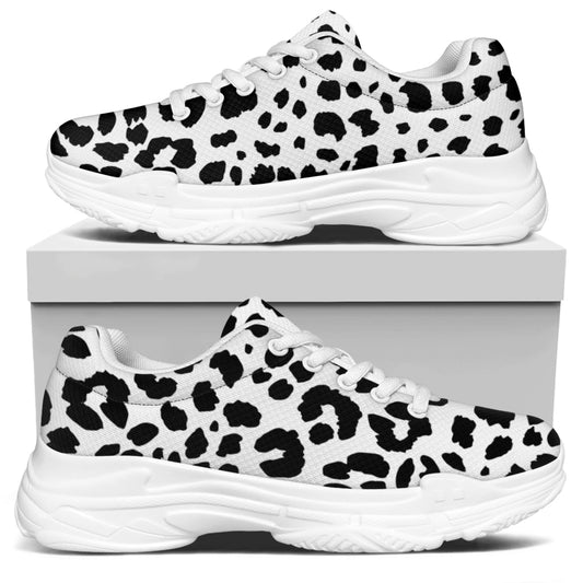 Black And White Jaguar Pattern Print White Chunky Shoes